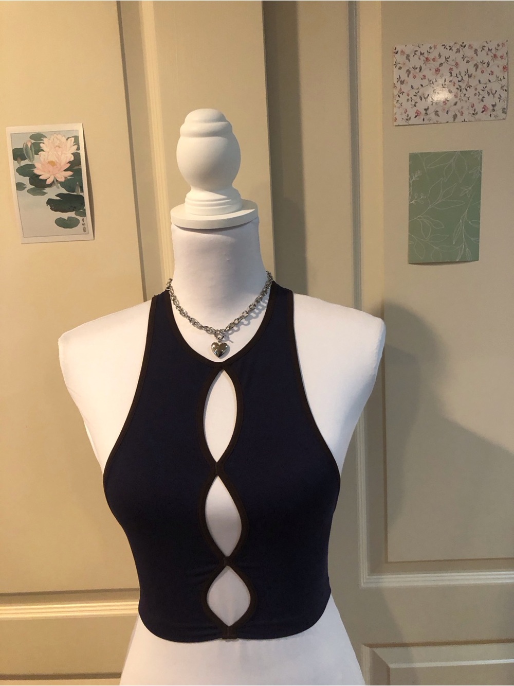 Urban Outfitters blue and brown Cutout Racerback Crop Top